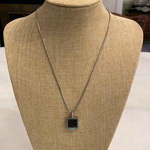Sterling Silver Necklace with Brown Textured Square Croco Leather Charm